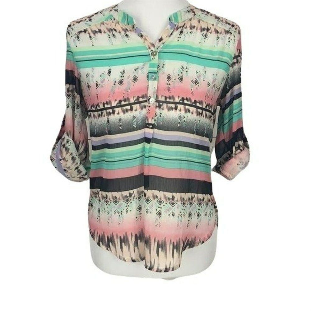 About A Girl Aztec Print Sheer Small Blouse
